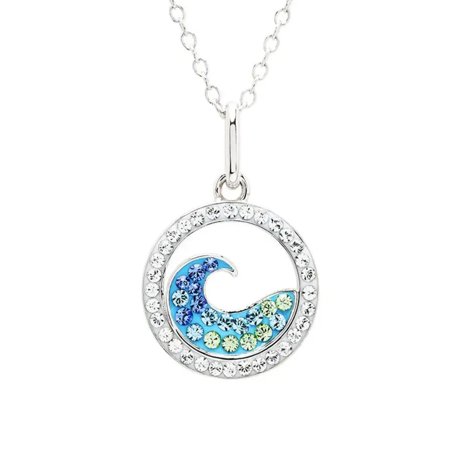 Shanore Sterling Silver Wave Mini Necklace w/ Blue Swarovski Crystals