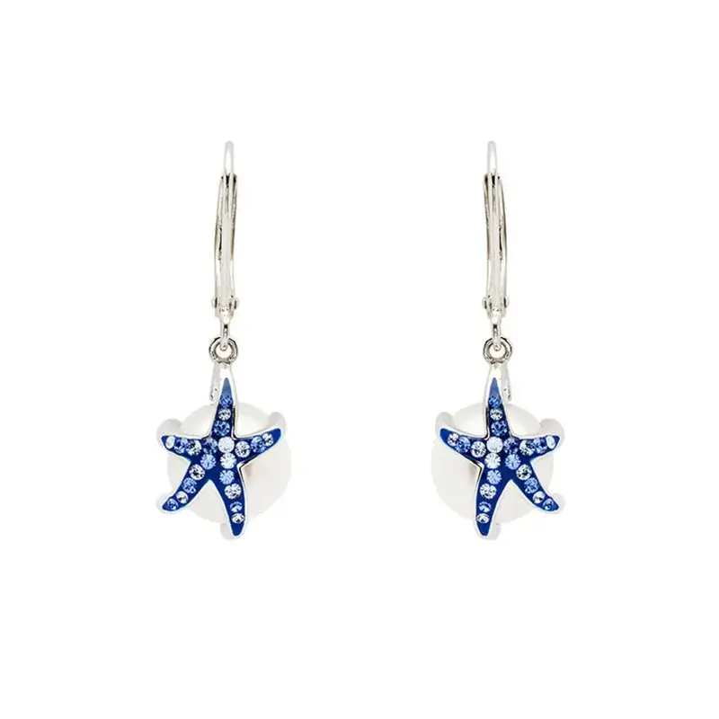 Shanore Sterling Silver Pearl & Sapphire Starfish Earrings