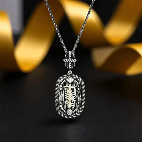 Celtic Warrior 10k Gold Ogham Necklace: w/ Moissanite: Gra