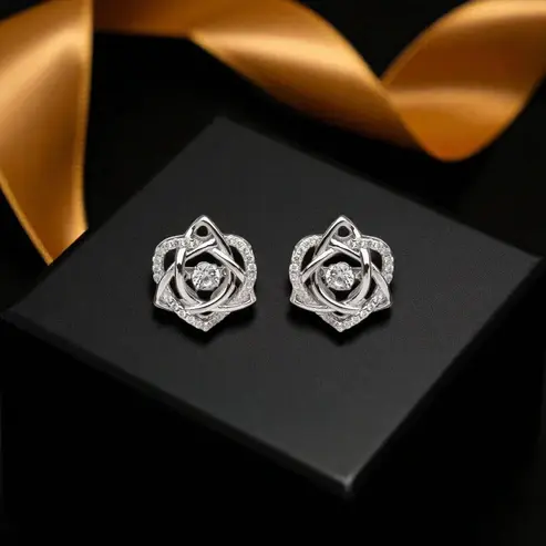 Boru Jewelry Damhsa Sterling Silver Dancing Stone Heart/Trinity Earrings