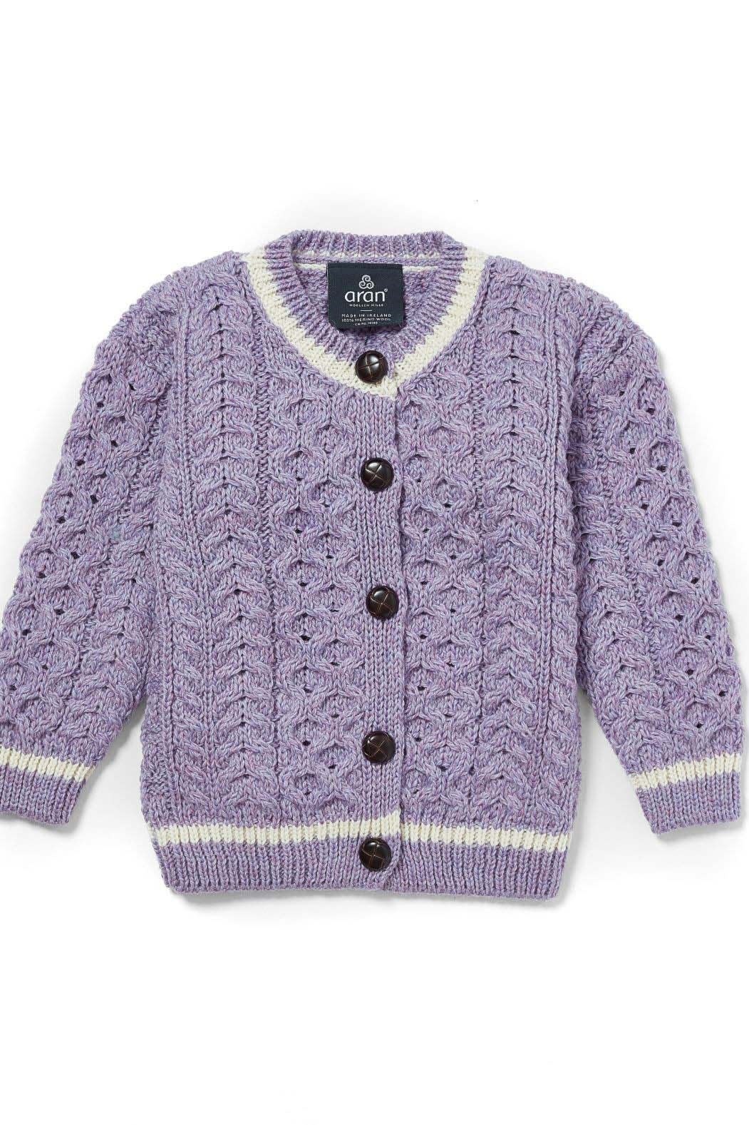 Aran Woollen Mills Child’s Stripe Cardigan - Lavender