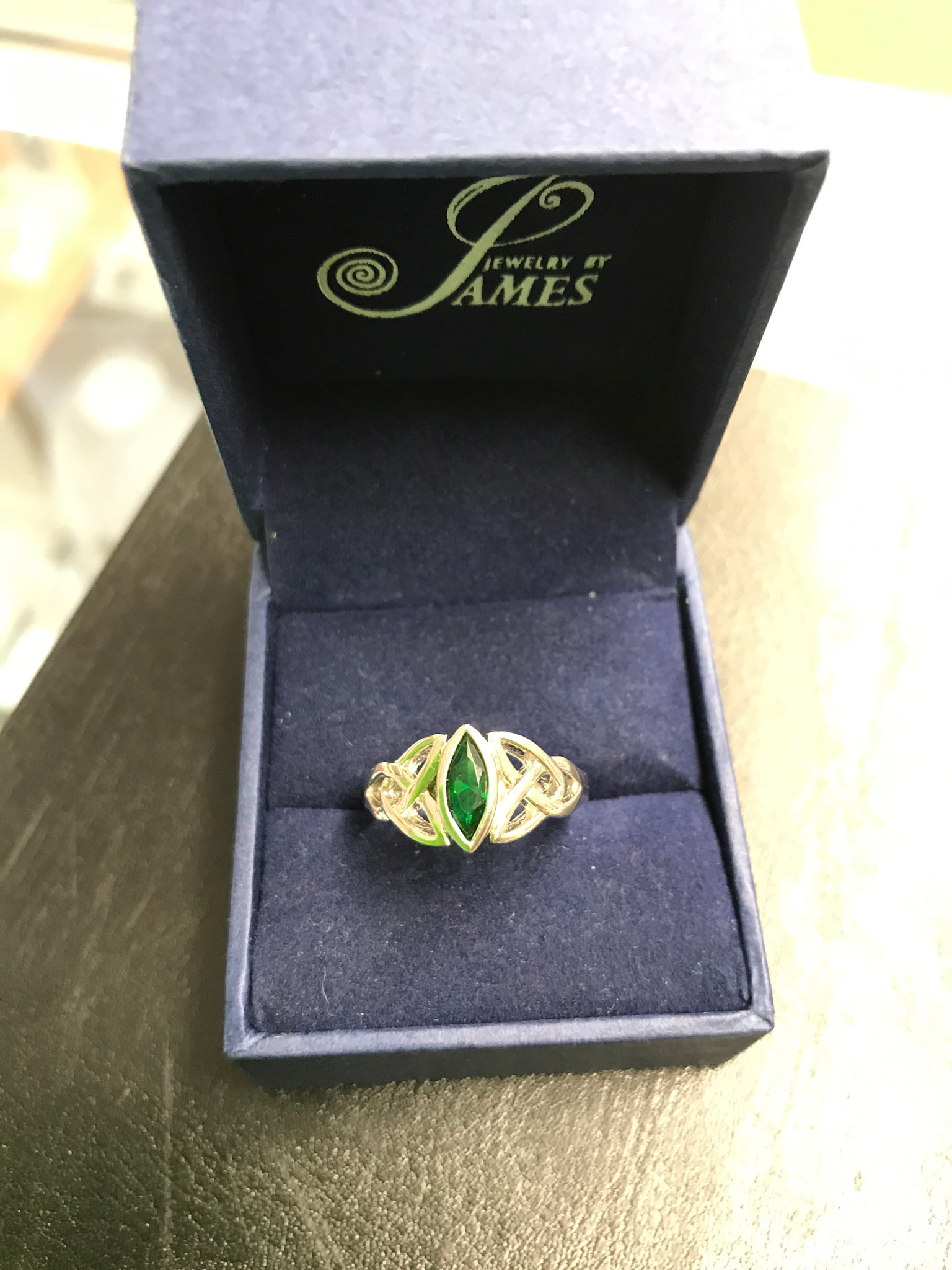 The JTG Sterling Silver Trinity Green Marquise Ring