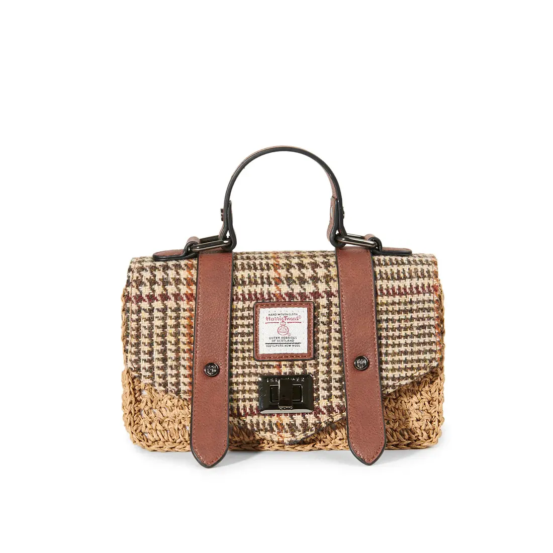 Islander Mini Straw Satchel: Beige Dogtooth