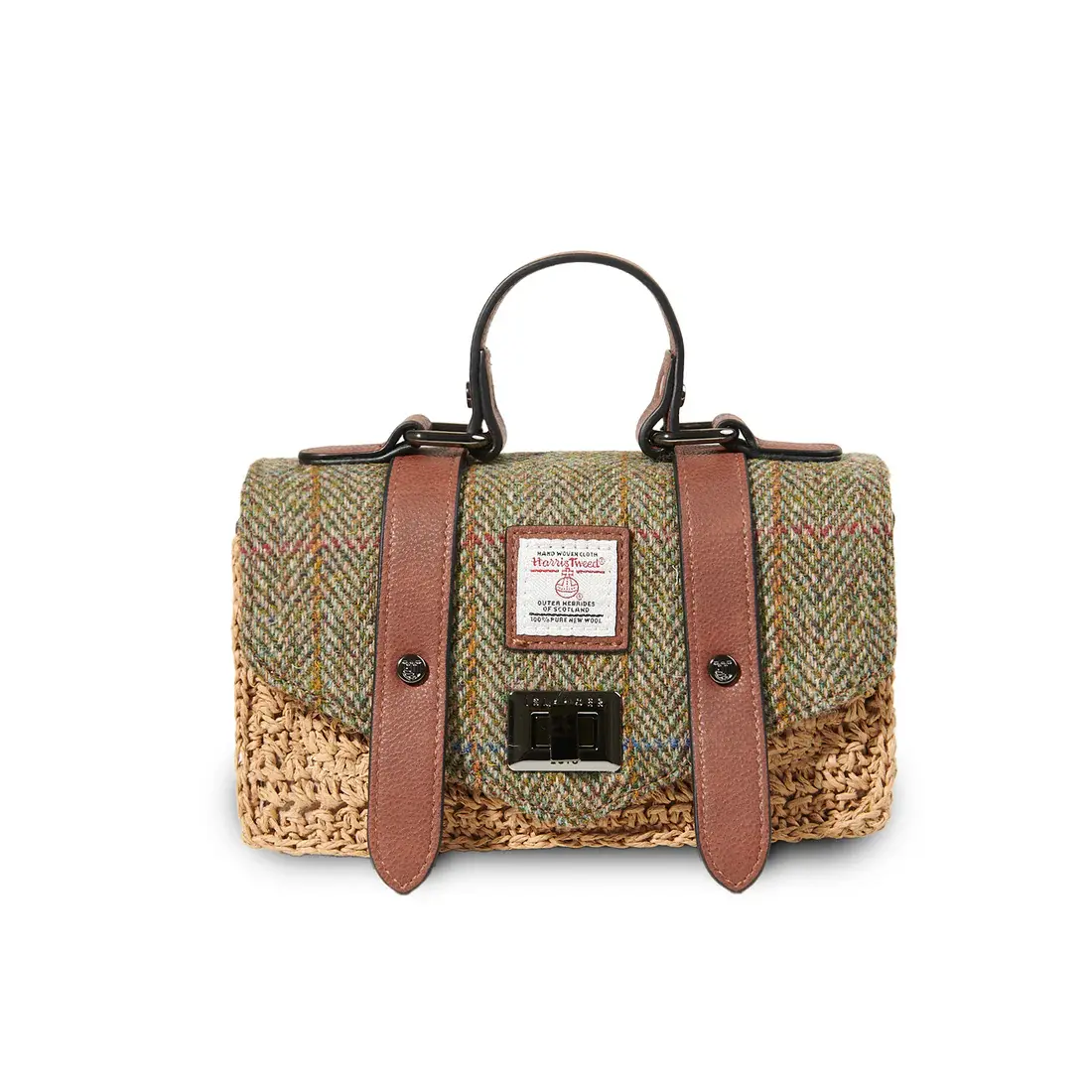 Islander Mini Straw Satchel: Chestnut Herringbone