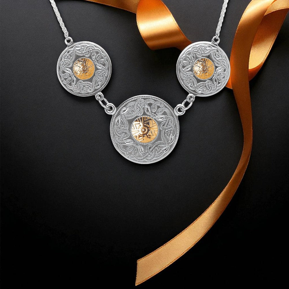 Boru Jewelry Triple Disc Necklace with 18k Gold Beads