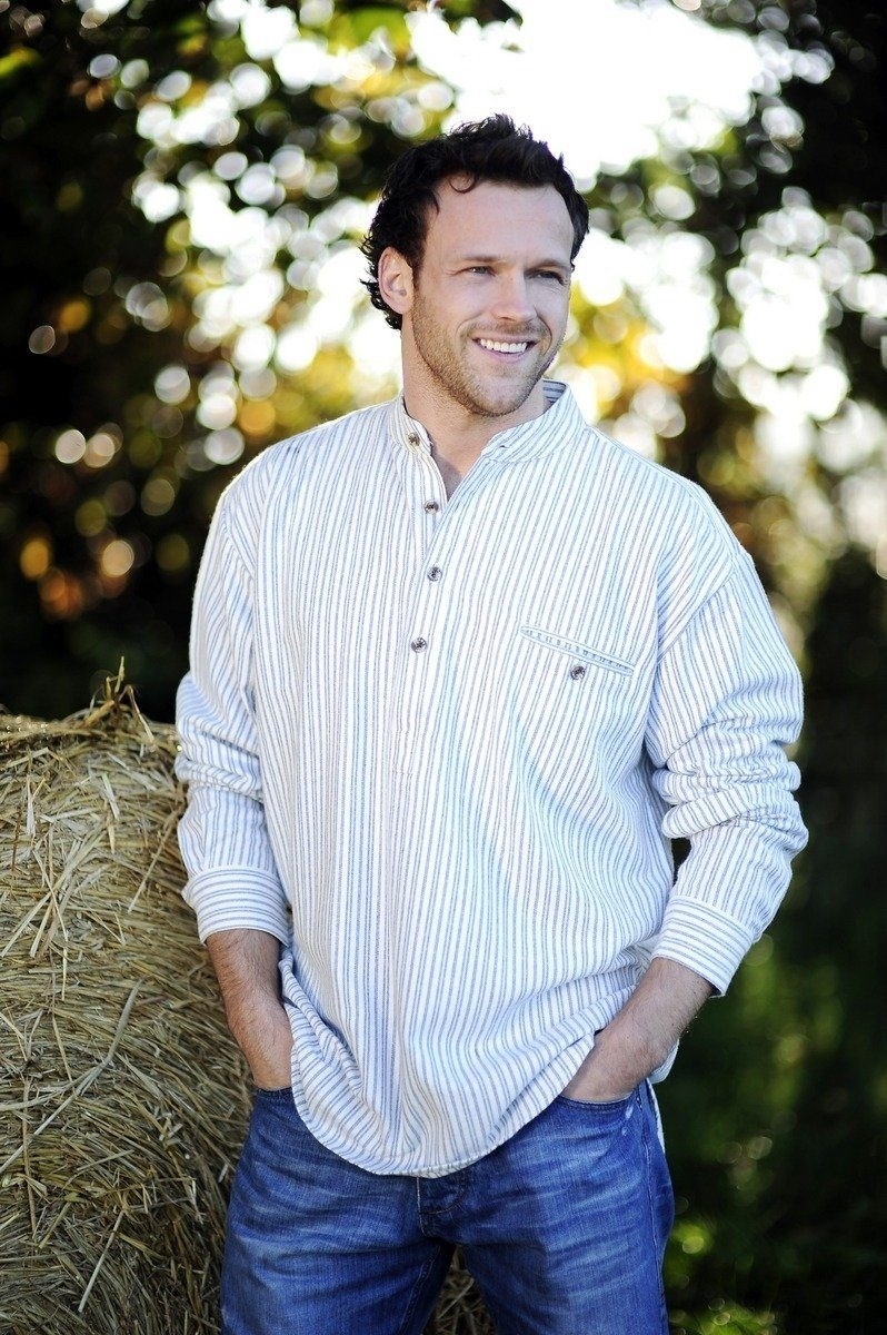 Lee Valley Ireland Blue & Ivory Stripe Flannel Grandfather Shirt