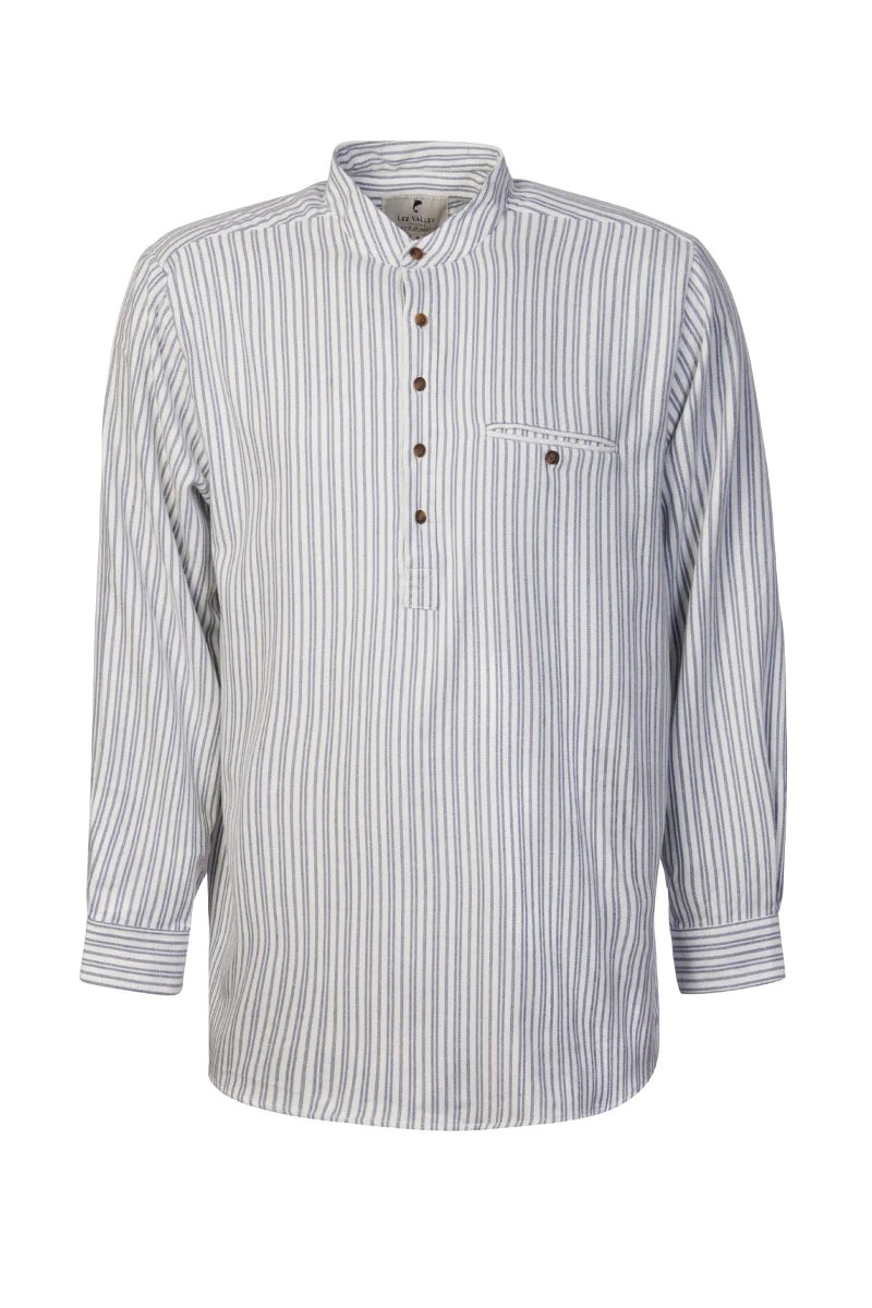 Lee Valley Ireland Blue & Ivory Stripe Flannel Grandfather Shirt