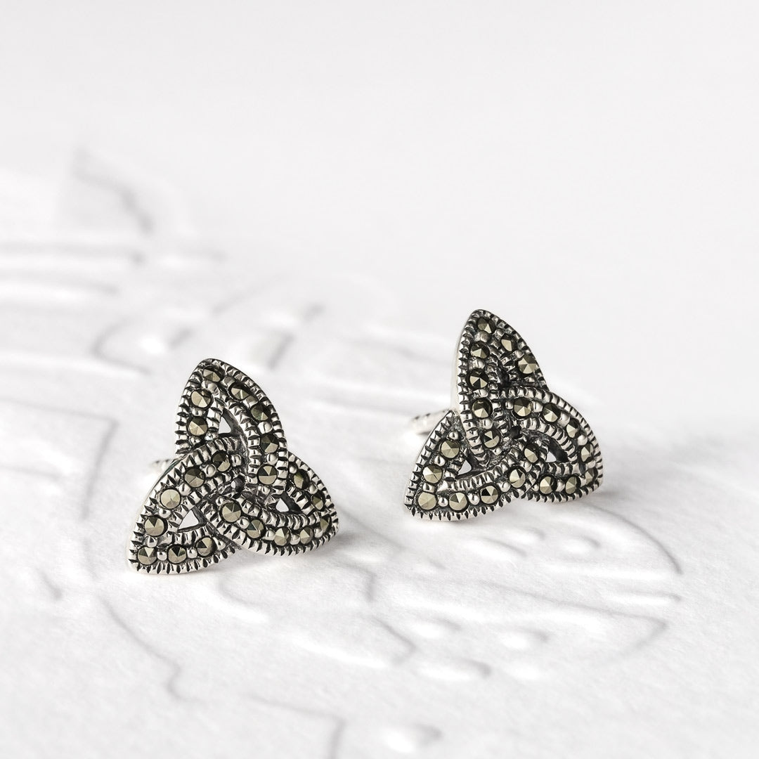 Solvar Sterling Silver Marcasite Trinity Knot Earrings