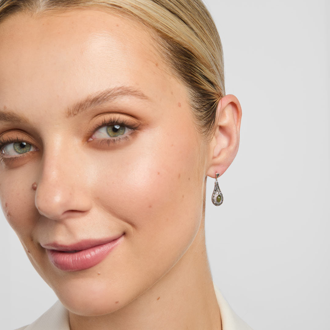 Solvar Sterling Silver Connemara Marble & Marcasite Post Dangle Earrings