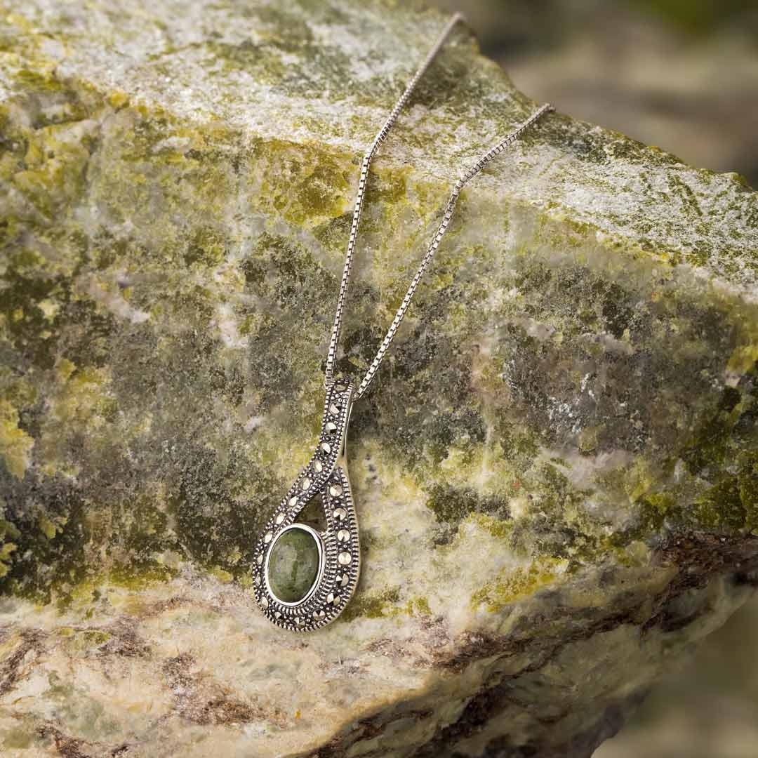 Solvar Sterling Silver Connemara Marble & Marcasite Pendant