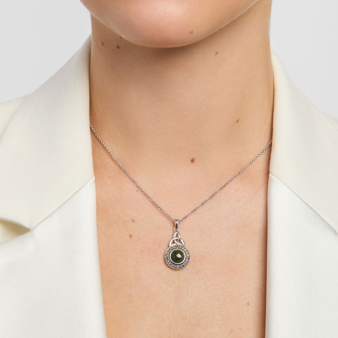 Solvar Trinity Knot Necklace - Marcasite & Marble