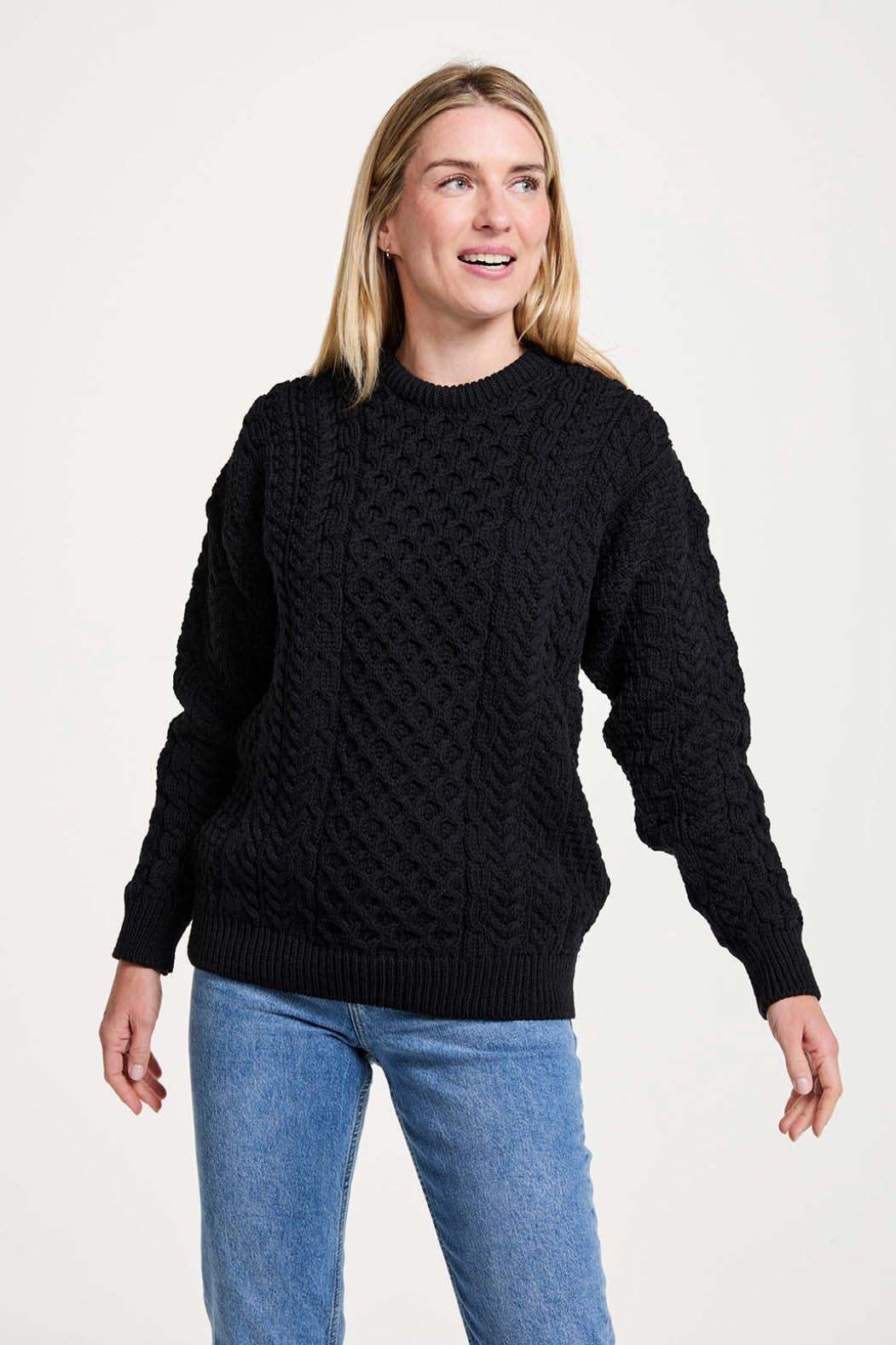 Aran Woollen Mills Classic Aran Black Wool Sweater