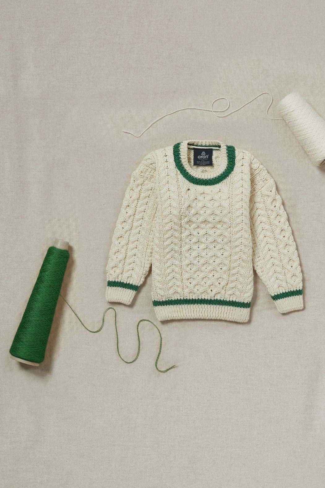 Aran Woollen Mills Children’s Striped Sweater: White and Green