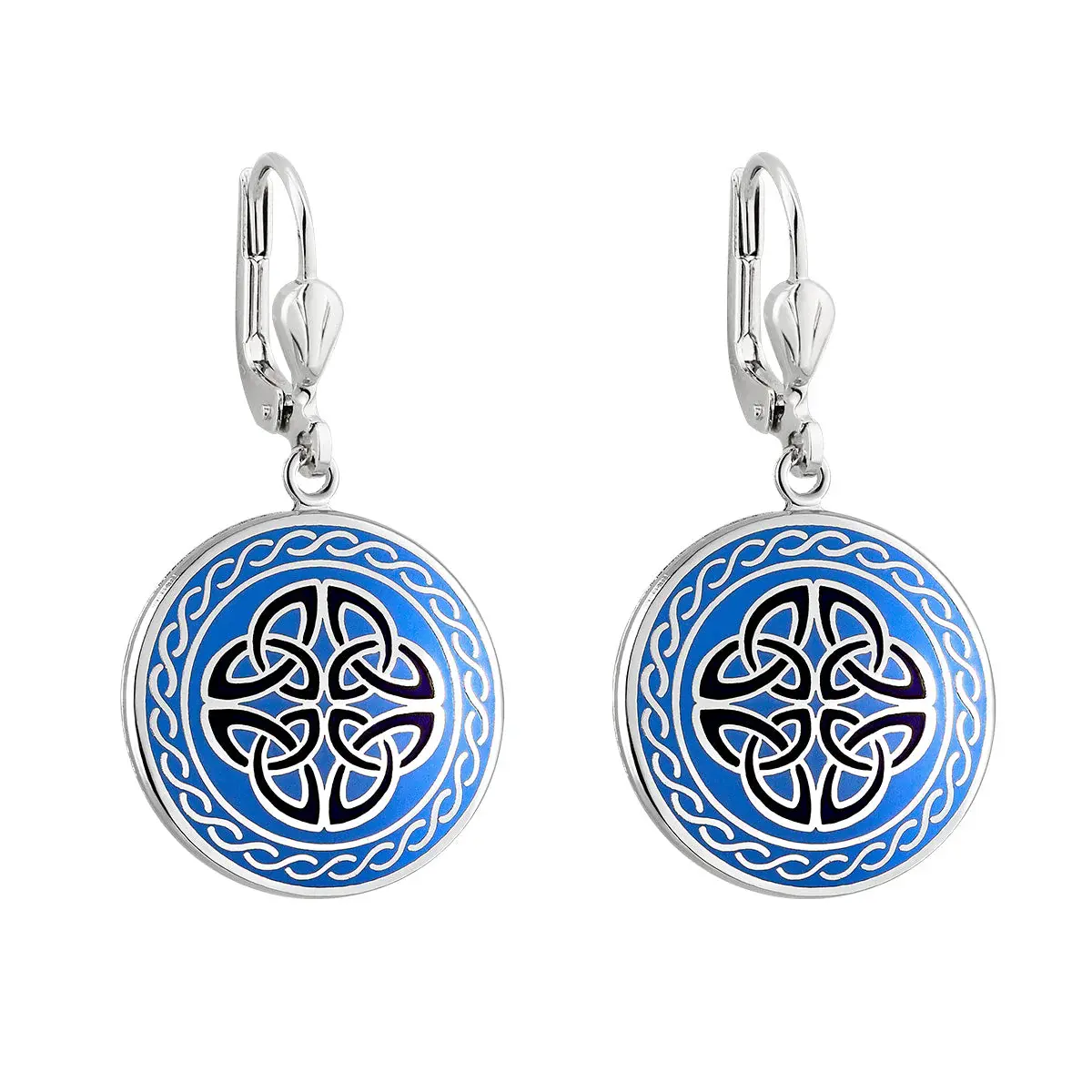 Solvar Blue Enamel 4 Trinity Earrings: Rhodium