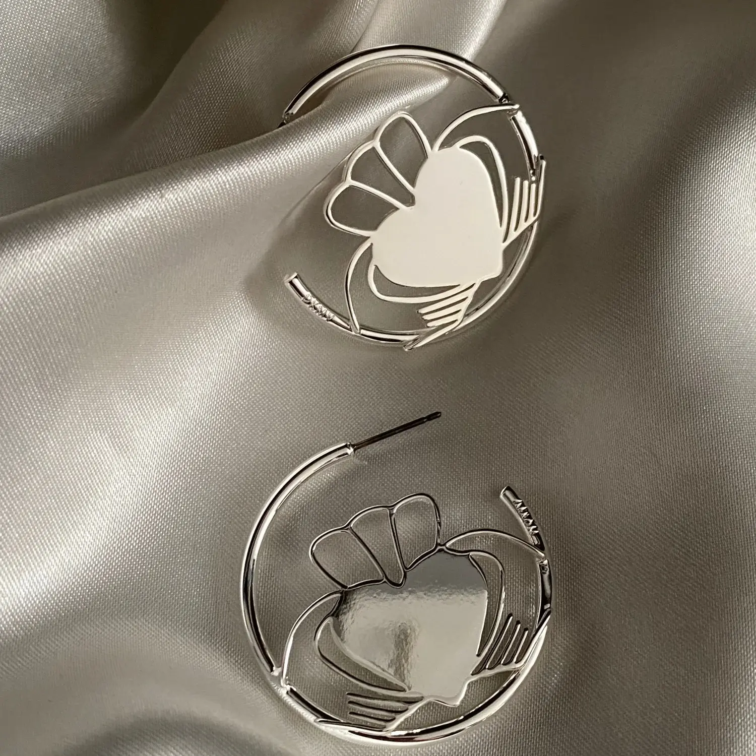 Don't Kill My Vibe Heart Strong Claddagh Hoop Earrings (Silver)