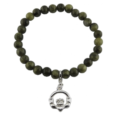 JC Walsh Connemara Marble Stretch Bracelet with Claddagh Charm