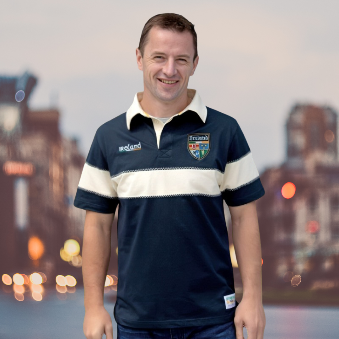 Retro Irish Men’s Navy Irish Polo Shirt – Flag & Four Provinces Crest