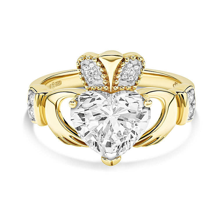 Shanore 14kt Gold Claddagh Ring 2ct Diamond Heart