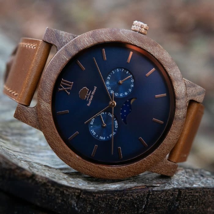 Rustech Wood Mens Handmade Irish Elm Moon Face Watch
