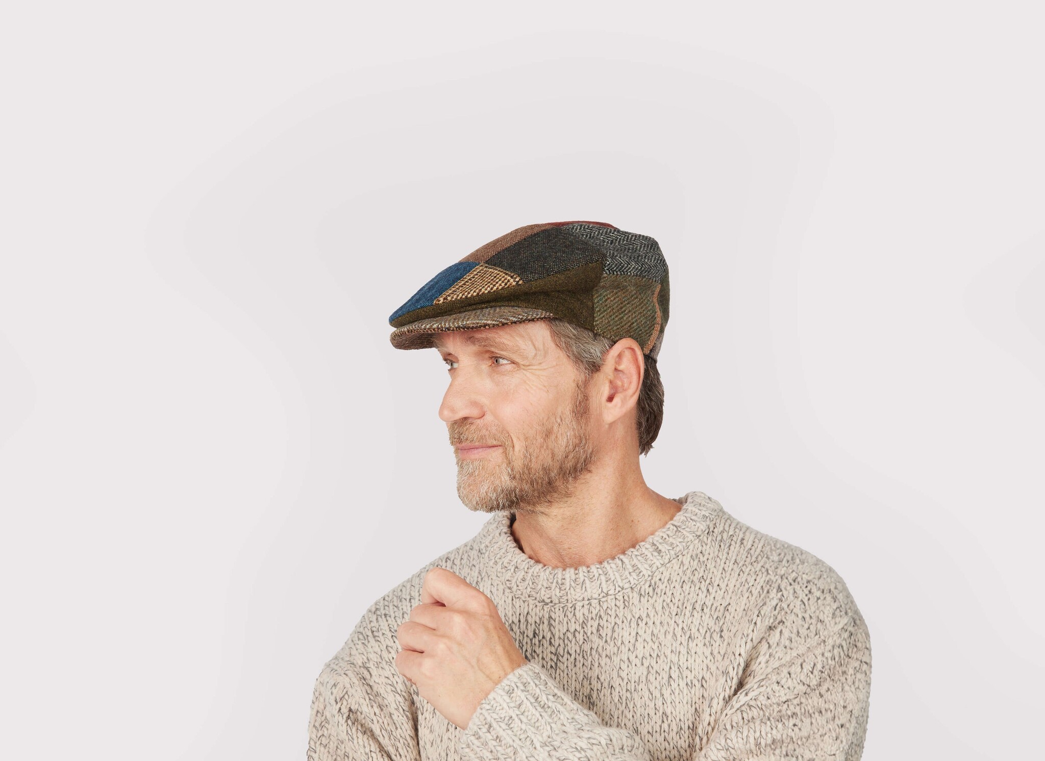 Hanna Hats Donegal Tweed Vintage Cap: Patchwork