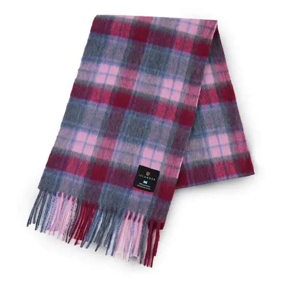 Islander Lambswool Scarf: Pink and Blue Tartan Wide
