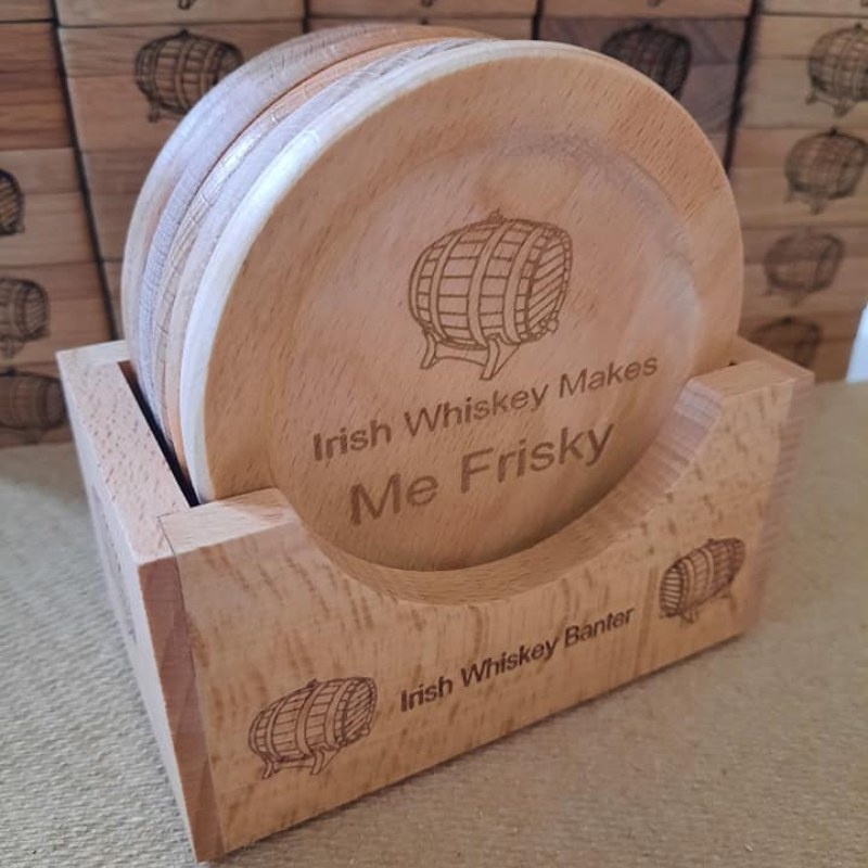 Rustech Wood Beechwood Whiskey Coasters (Set of 6)