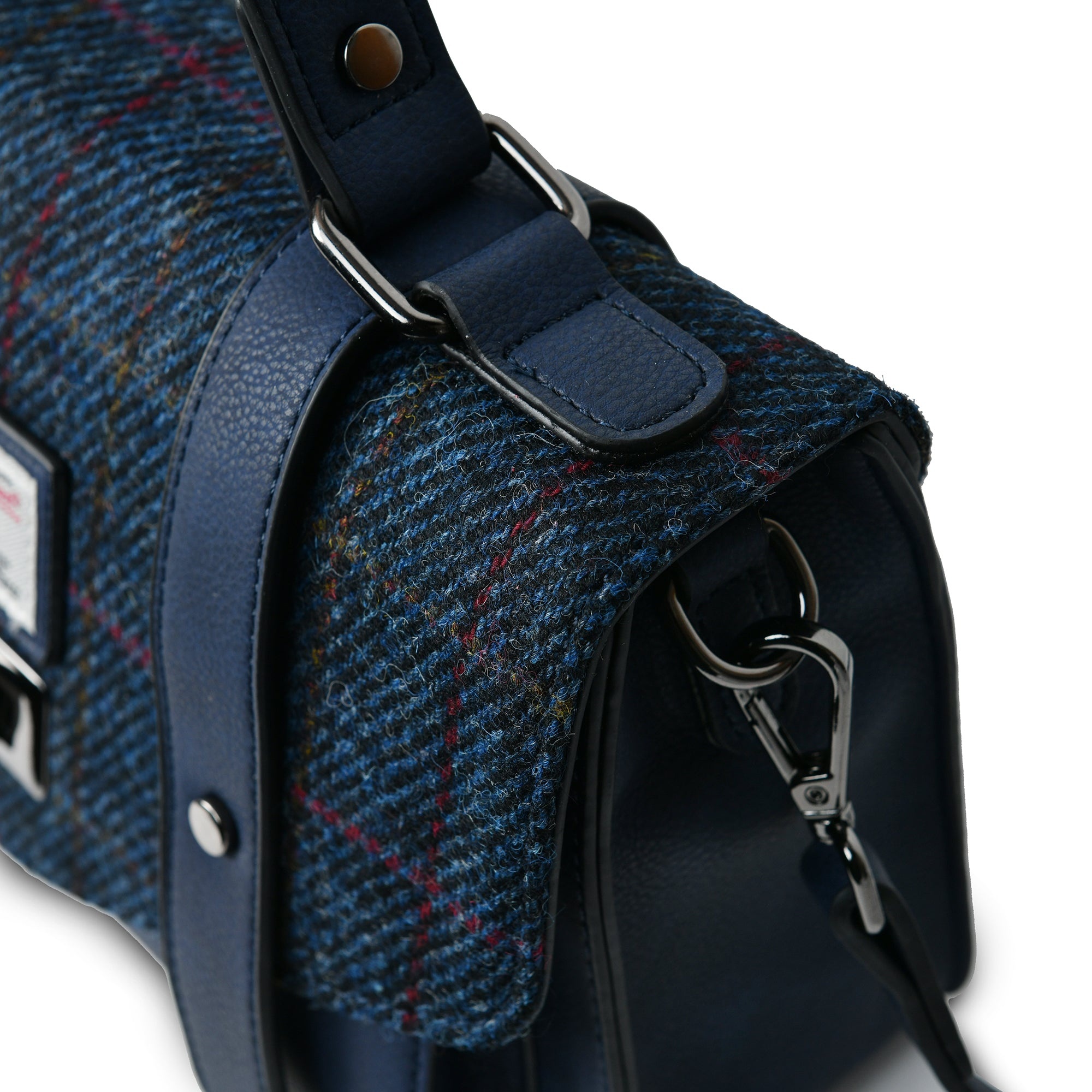Islander Medium Leather Satchel: Navy Check