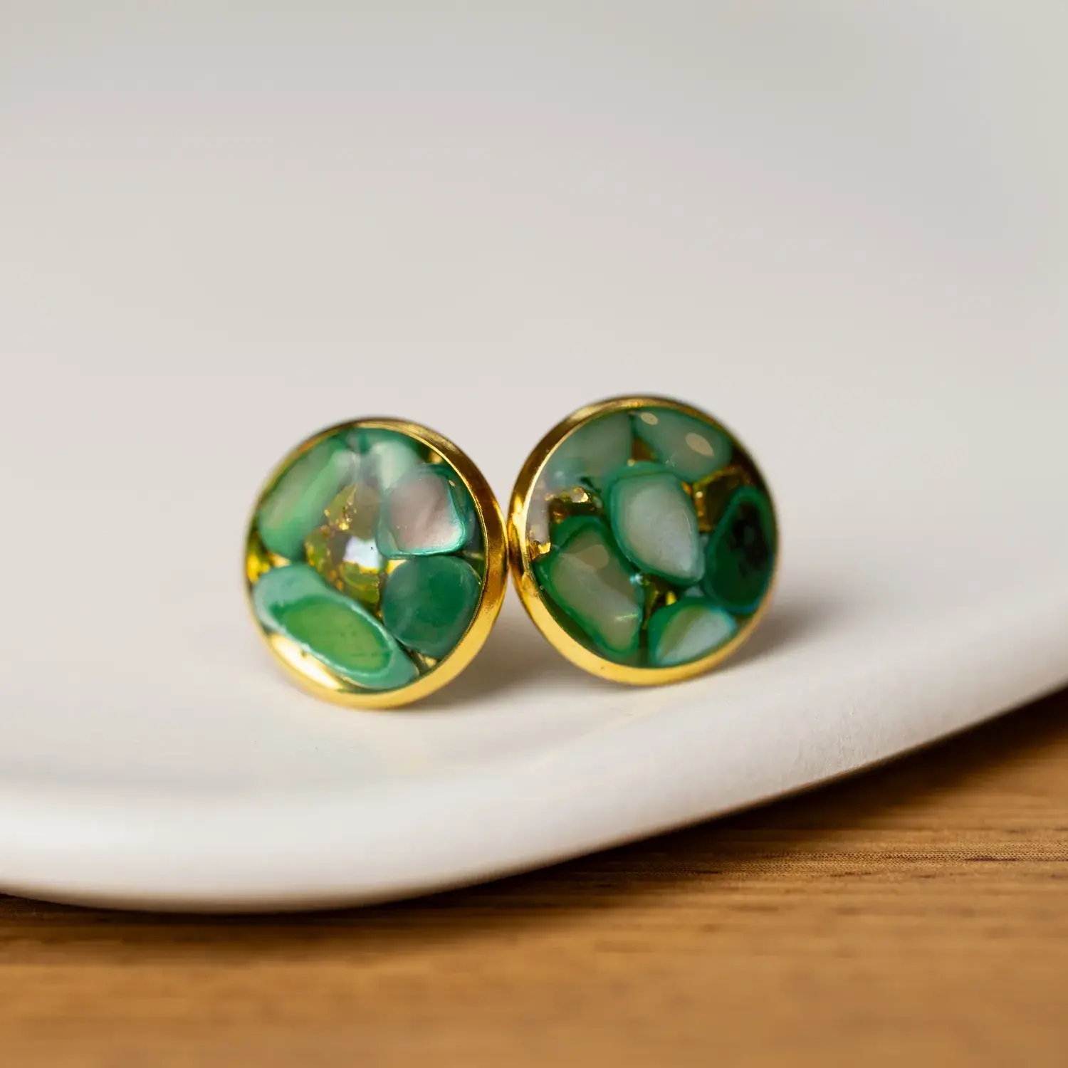 Blueberry Soul Leaflight Green Stud Earrings
