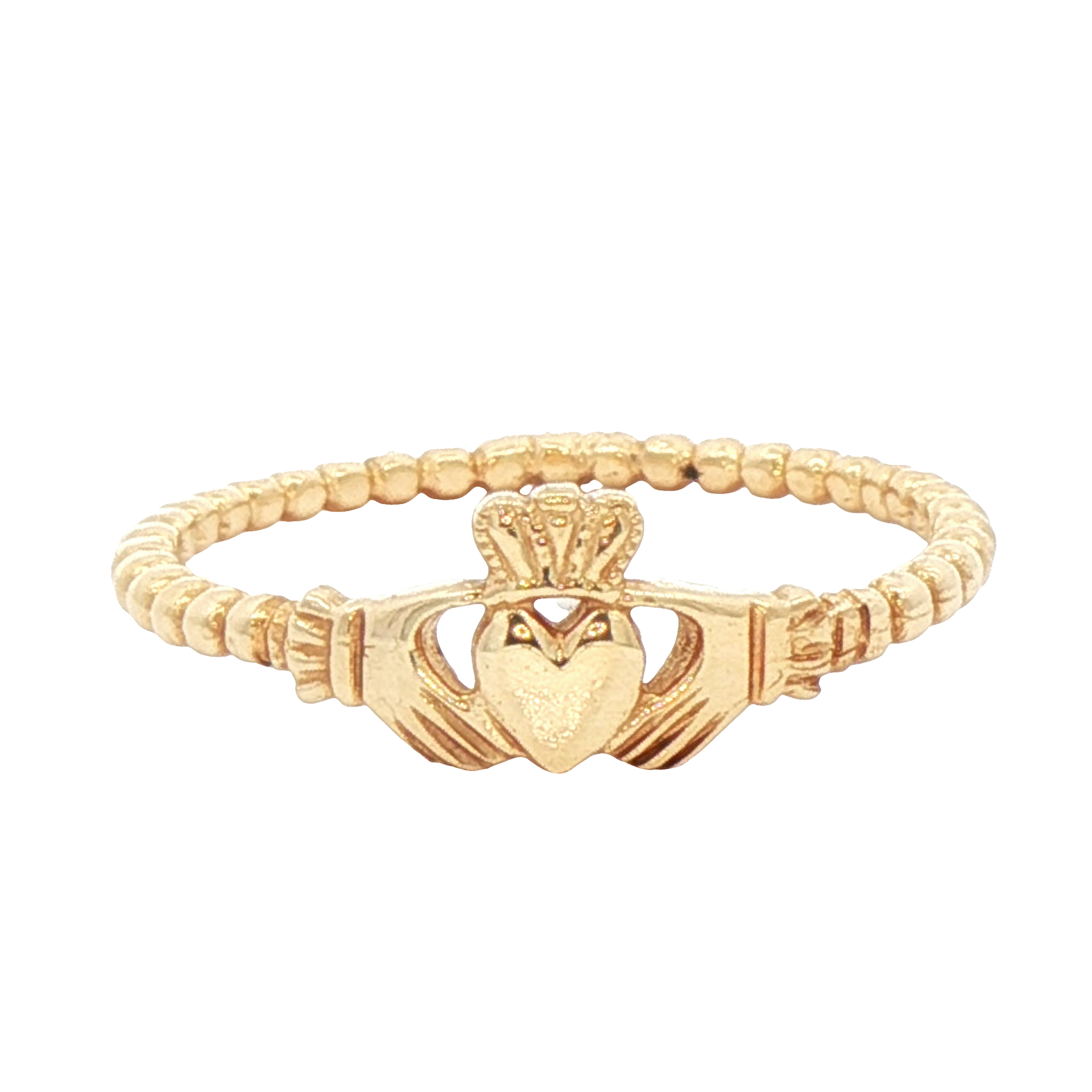 Facet 10k Gold Bead Claddagh Ring