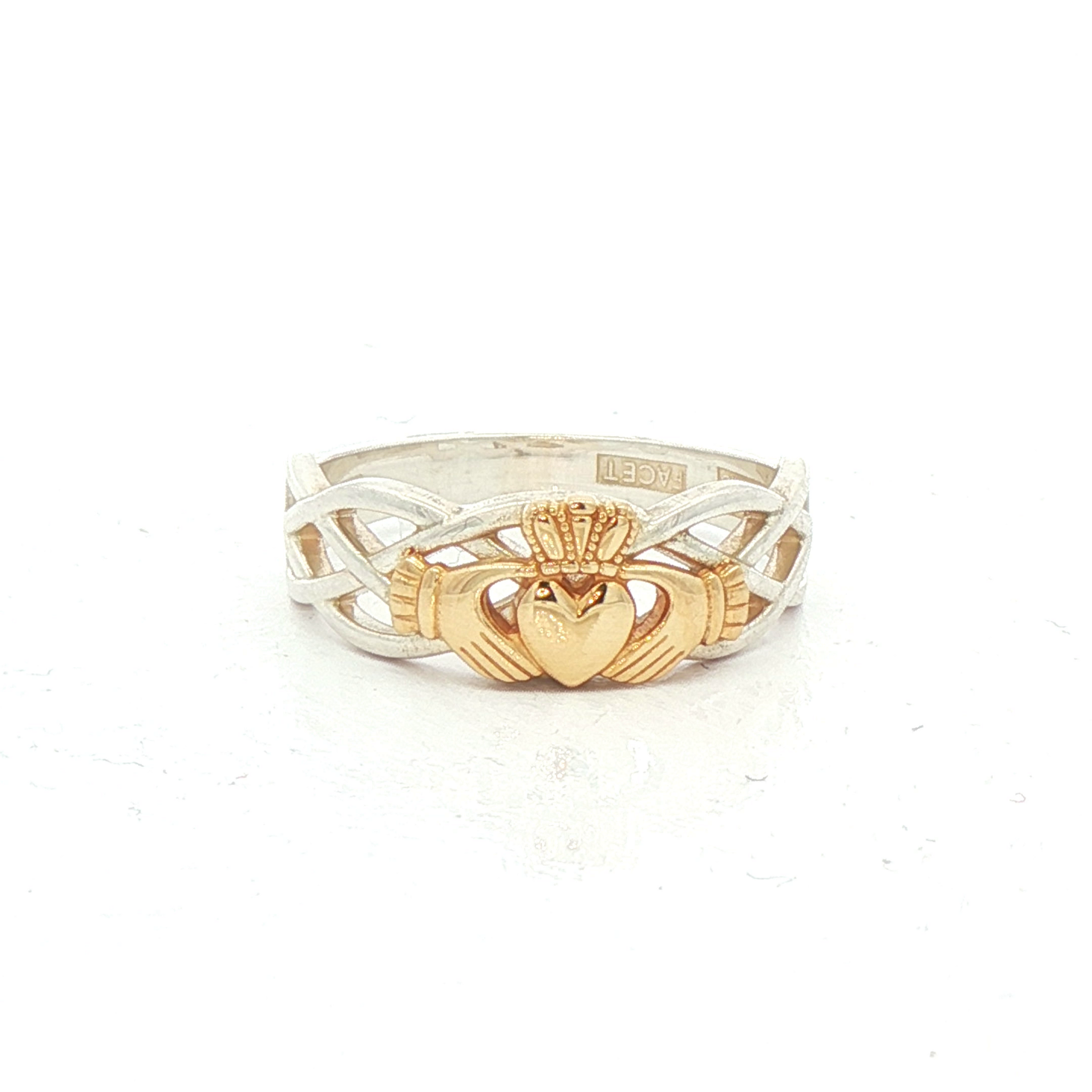 Facet Silver and 10k Gold Unity Claddagh Ring