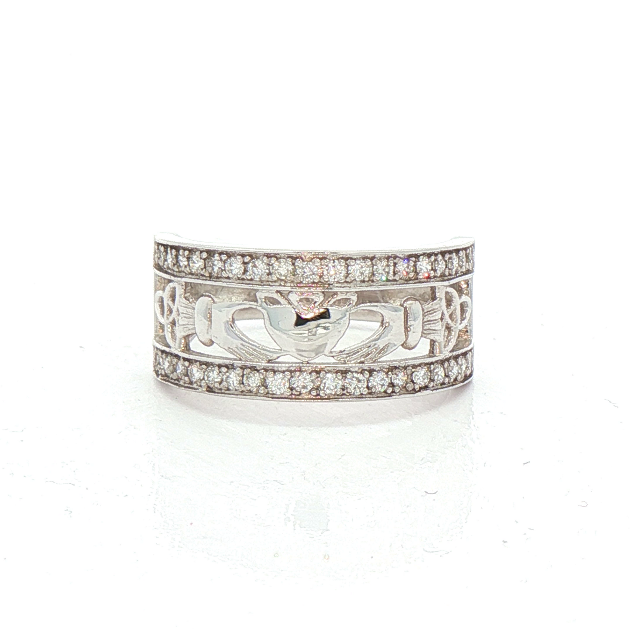 Facet Claddagh Band with Round Brilliant Cut Natural Diamond Ring