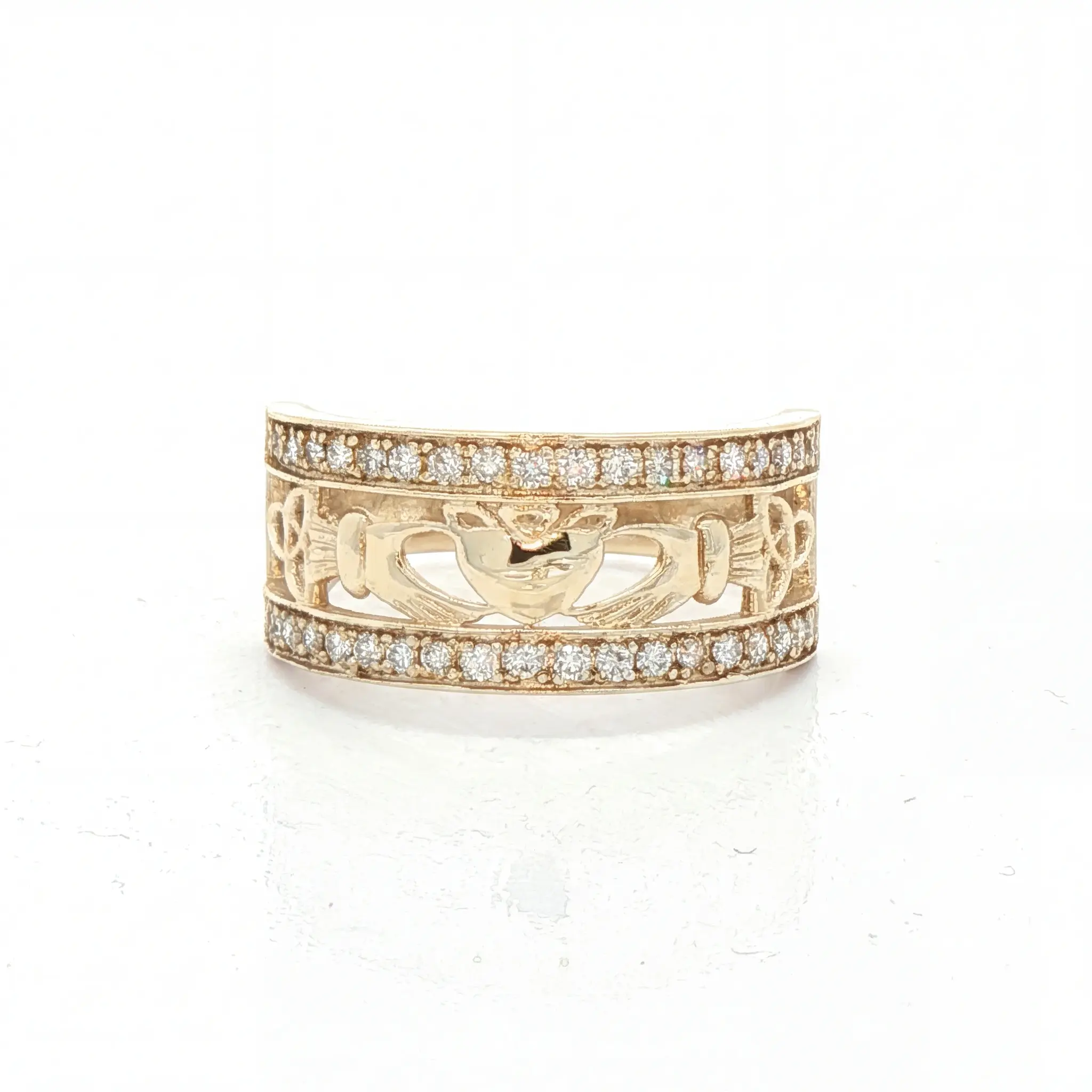 Facet Claddagh Band with Round Brilliant Cut Natural Diamond Ring