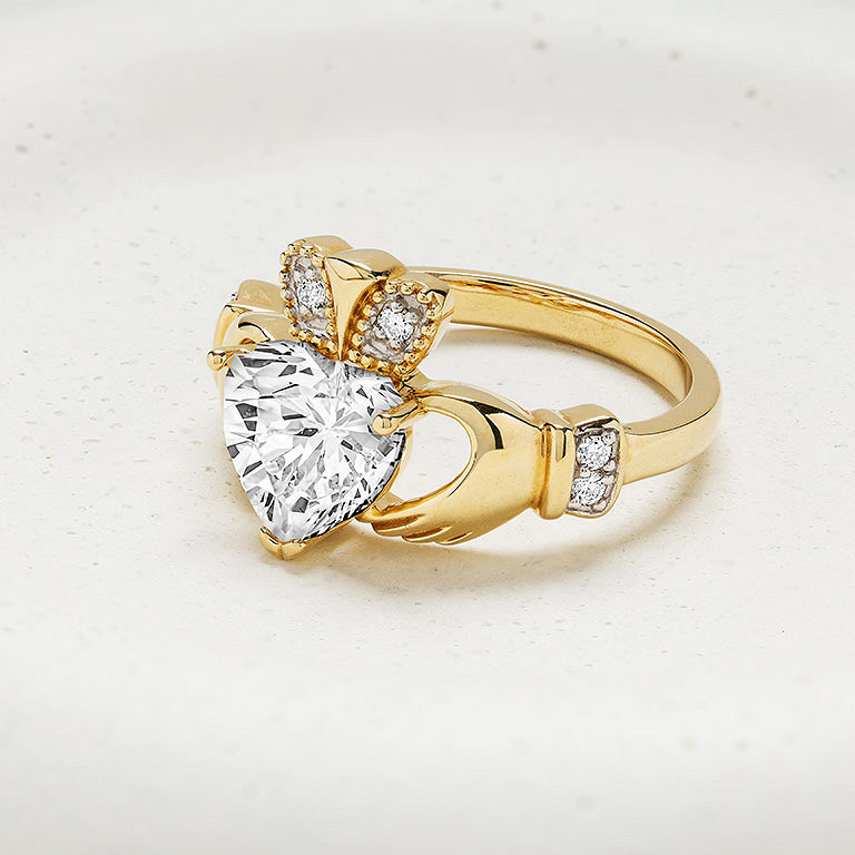 Shanore 14kt Gold Claddagh Ring 2ct Diamond Heart