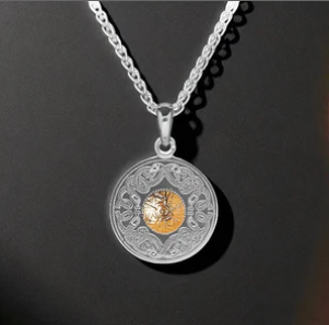 Boru Jewelry Celtic Warrior Small Disc Necklace w/ 18k Gold Bead
