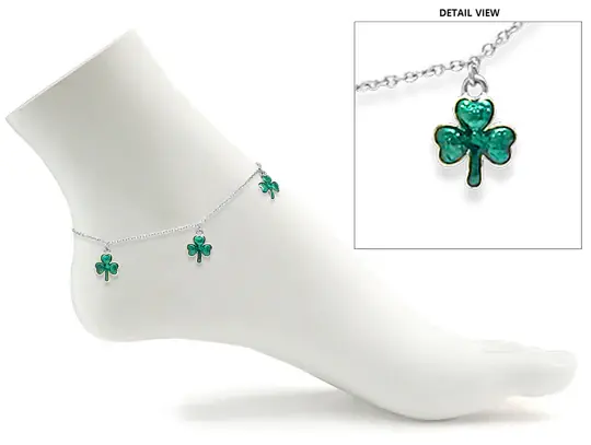 Timeless Irish Treasure Silvertone Shamrock Ankle Bracelet