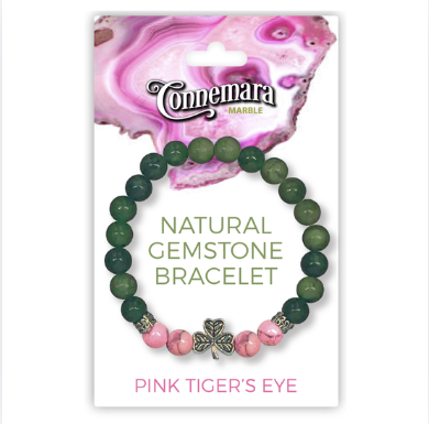 JC Walsh Connemara Marble Stretch Bracelet with Pink Tiger's Eye