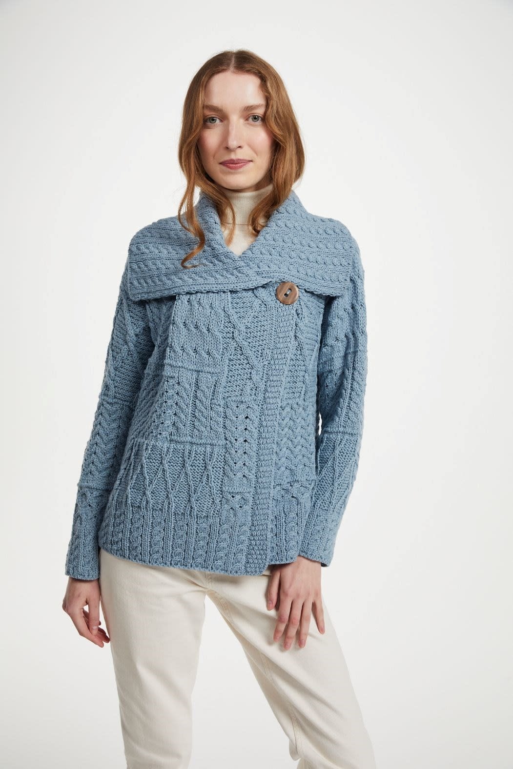 Aran Woollen Mills Patchwork One Button Cardigan - Mist Marl