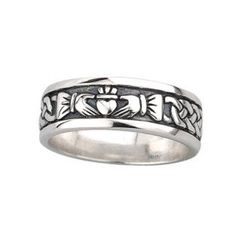Solvar Oxidized Silver Claddagh Band - Wide