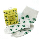 Liffey Artefacts Baby Socks-White with Green Shamrocks