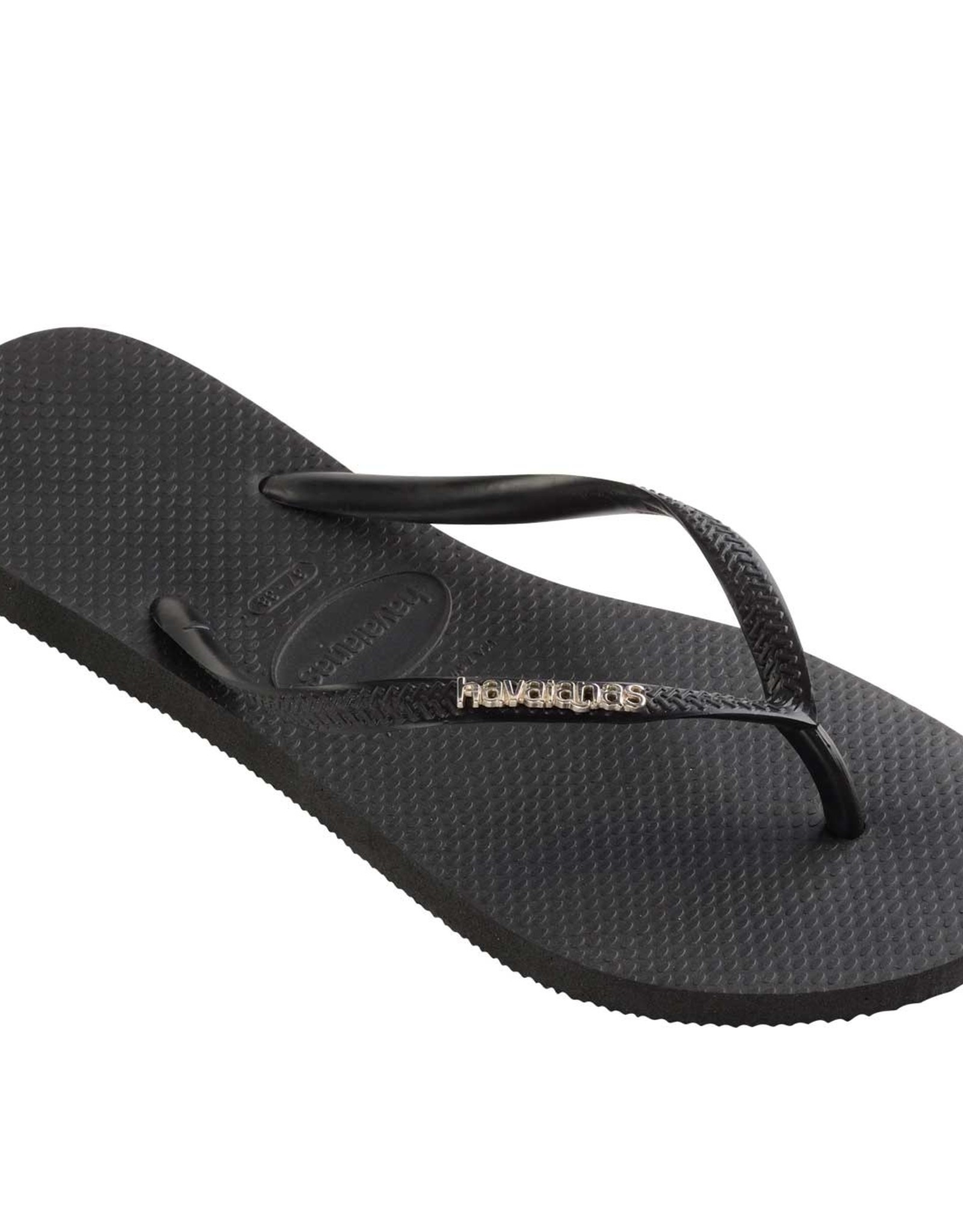 HAVAIANAS Slim Metal Logo Thongs - Limestone Surf