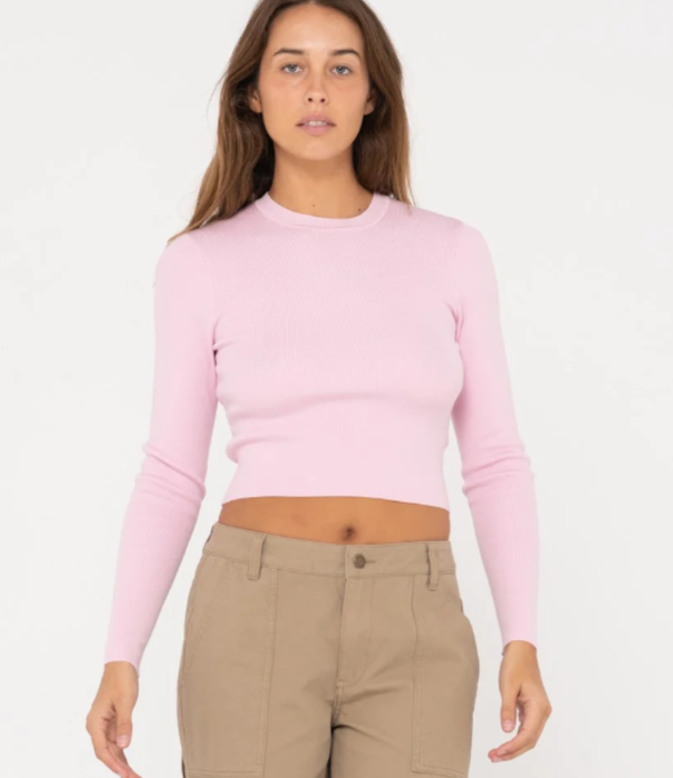 RUSTY Amelia Cropped Long Sleeve Knit Top