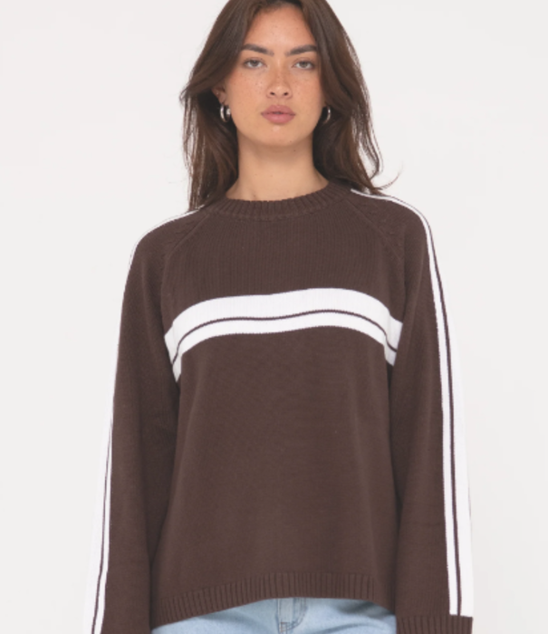 RUSTY White Lines Oversized Crew Neck Knit