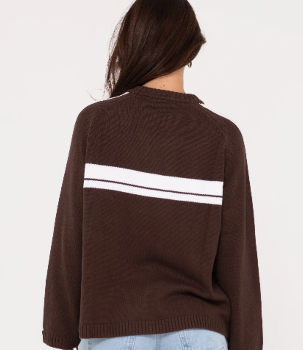 RUSTY White Lines Oversized Crew Neck Knit