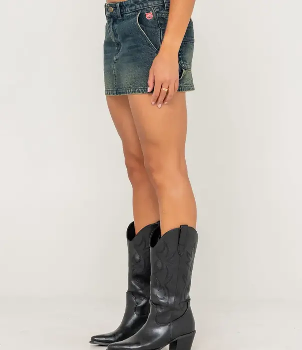 RUSTY Billie Low Rise Denim Mini Skirt