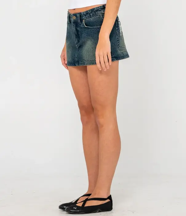 RUSTY Norty Low Rise Denim Micro Mini Skirt