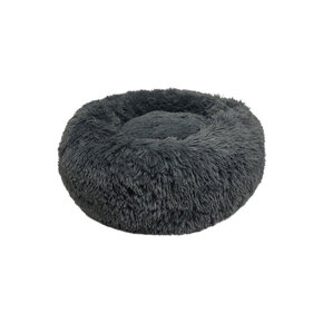 GOO-EEZ - Round Furry Plush Bed Dark Grey (SM)