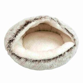 GOO-EEZ - Hooded Round Furry Bed Lt Grey