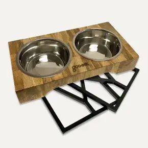 GOO-EEZ GOO-EEZ -  Adjustable Wood Feeder w/Stainless Steel Bowls