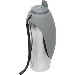 Messy Mutts Messy Mutt - Stainless Water Bottle w/Bowl GRAY