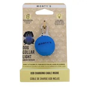 Monty's Bags Monty's - USB Rechargeable Dog Collar/Harness Light - Blue
